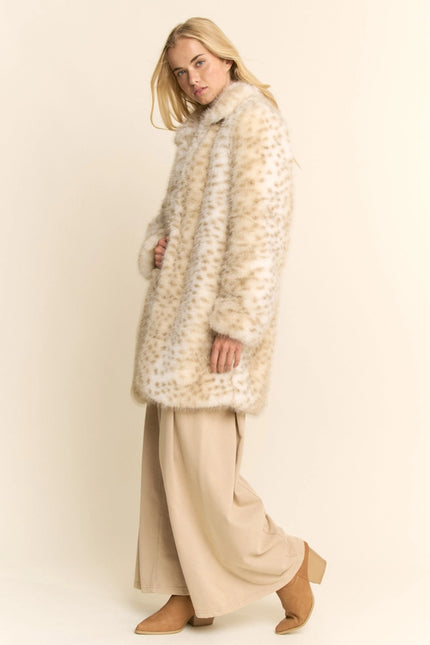 DAVI & DANI Tricolor Faux Fur Coat - Taupe