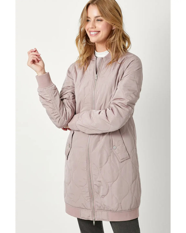 MYSTREE Quilted Long Bomber Jacket