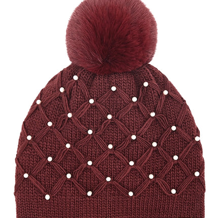 C.C Allover Pearl Crochet Pom Beanie
