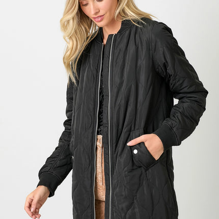 MYSTREE Quilted Long Bomber Jacket