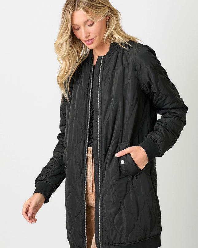 MYSTREE Quilted Long Bomber Jacket