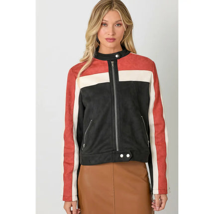 MYSTREE Color Blocked Moto Jacket