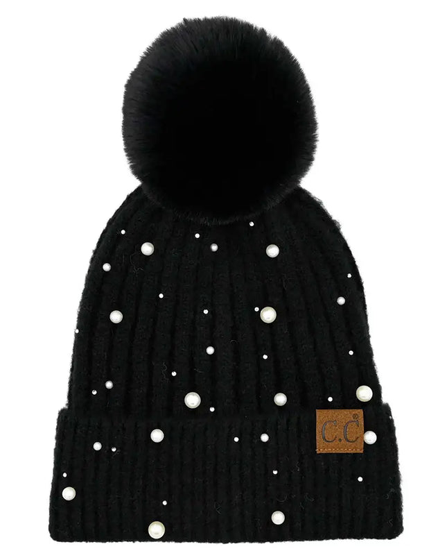 C.C Pearl Embellishments Pom Beanie