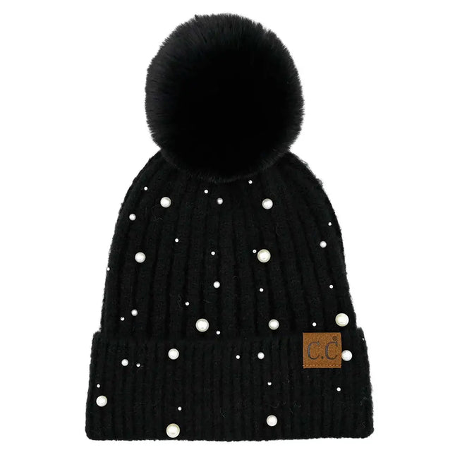 C.C Pearl Embellishments Pom Beanie