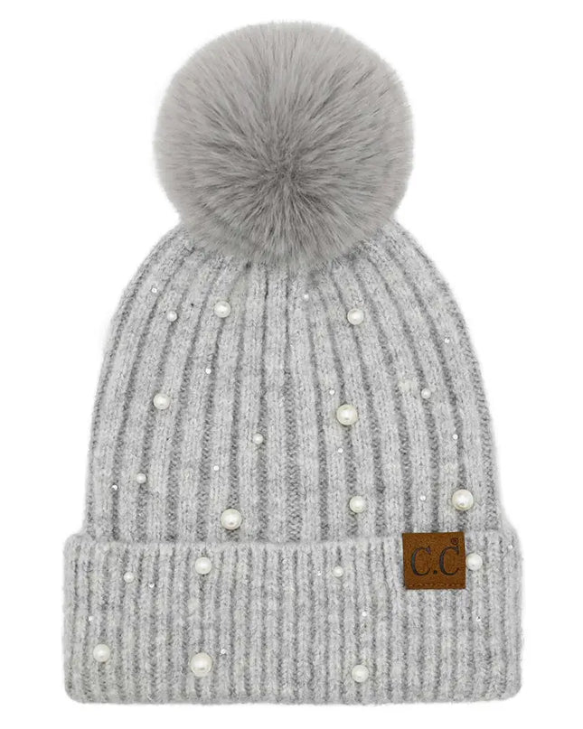 C.C Pearl Embellishments Pom Beanie