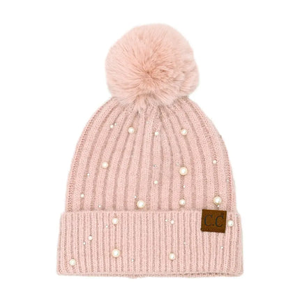 C.C Pearl Embellishments Pom Beanie