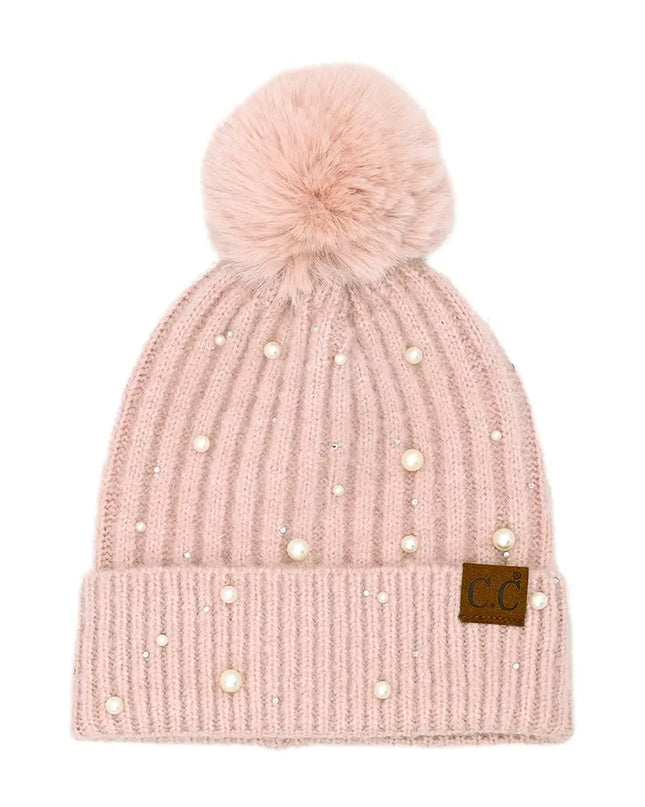 C.C Pearl Embellishments Pom Beanie