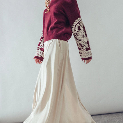 Urban Daizy Embroidered Sleeve Knit Sweater