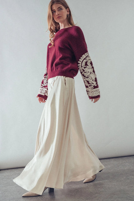 Urban Daizy Embroidered Sleeve Knit Sweater