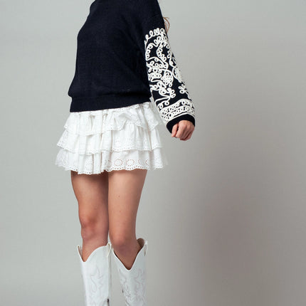 Urban Daizy Embroidered Sleeve Knit Sweater