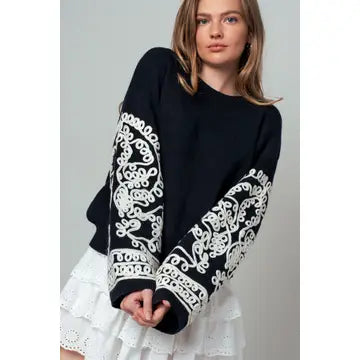 Urban Daizy Embroidered Sleeve Knit Sweater