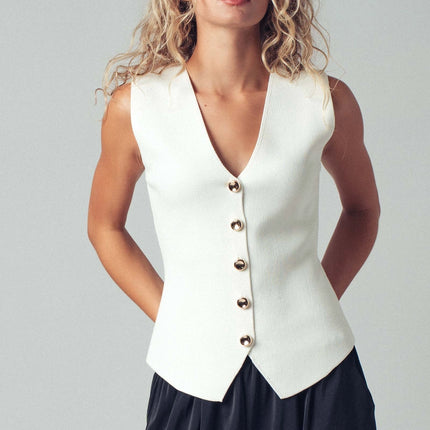 Urban Daizy Sculpted Button-Front Knit Vest