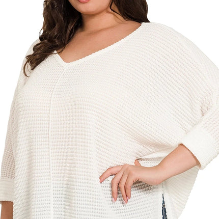 Zenana Plus Size 3/4 Sleeve V-Neck Jacquard Sweater