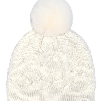 C.C Allover Pearl Crochet Pom Beanie