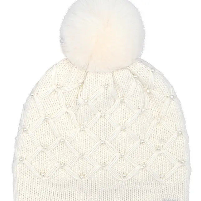 C.C Allover Pearl Crochet Pom Beanie