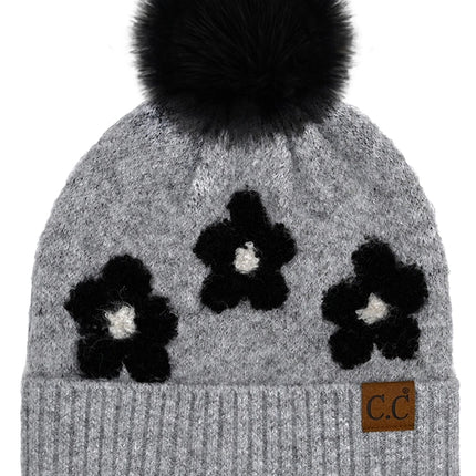 C.C.Beanie Daisy Contrast Faux Fur Pom