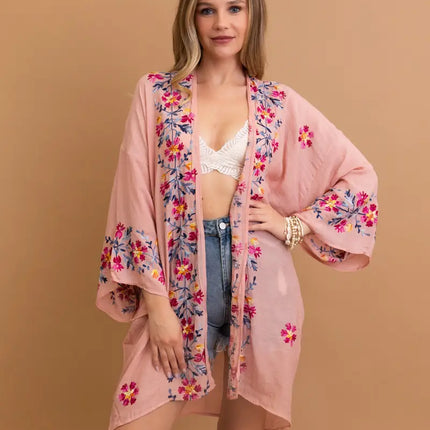 Floral Embroidered Anemone Kimono