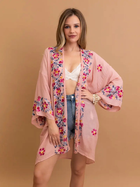 Floral Embroidered Anemone Kimono