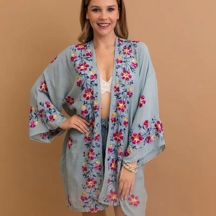 Floral Embroidered Anemone Kimono