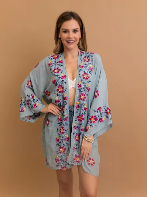 Floral Embroidered Anemone Kimono