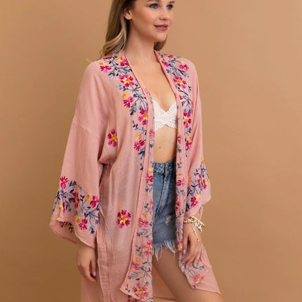 Floral Embroidered Anemone Kimono
