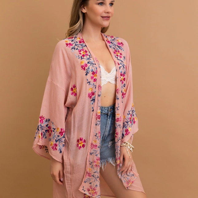 Floral Embroidered Anemone Kimono