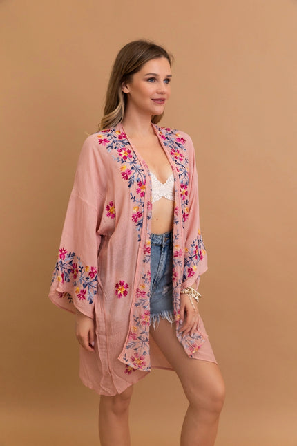 Floral Embroidered Anemone Kimono