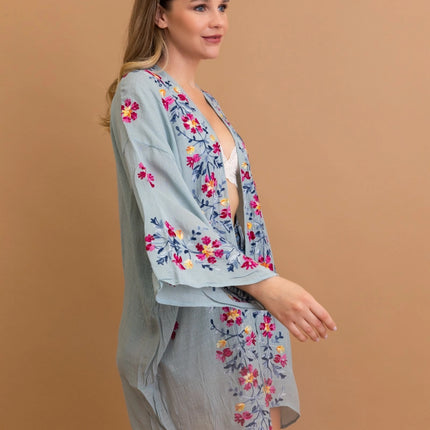 Floral Embroidered Anemone Kimono