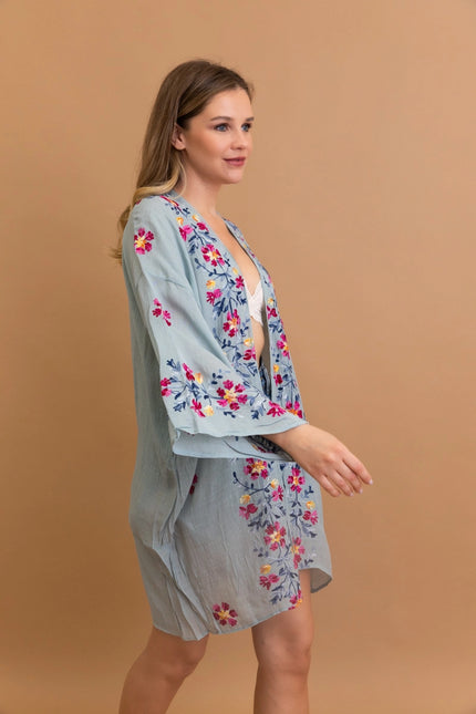 Floral Embroidered Anemone Kimono