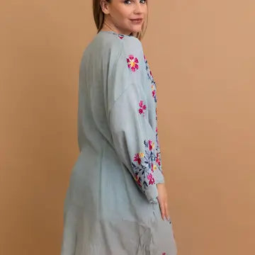 Floral Embroidered Anemone Kimono