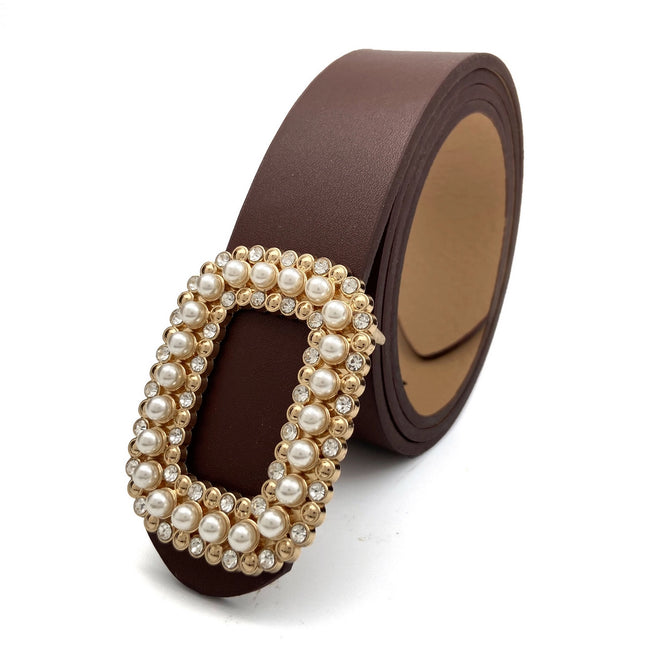 ACCITY Faux Diamond & Pearl Buckle Belt