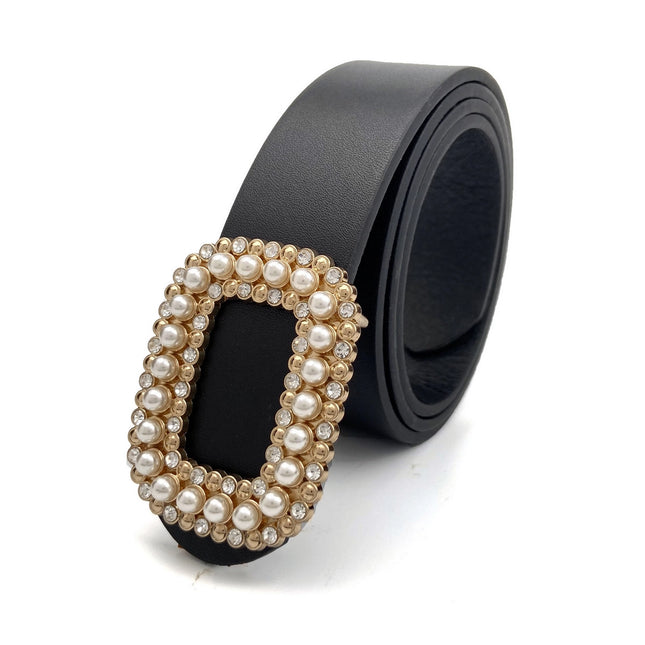 ACCITY Faux Diamond & Pearl Buckle Belt