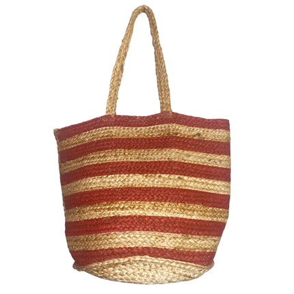 Chloe & Lex Red Stripes Cotton Canvas Jute Tote Bag