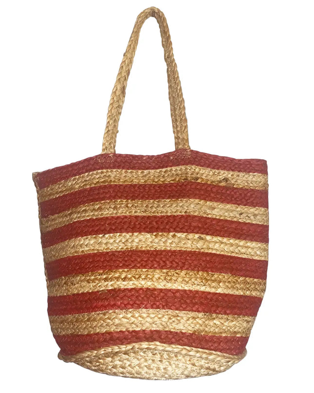 Chloe & Lex Red Stripes Cotton Canvas Jute Tote Bag