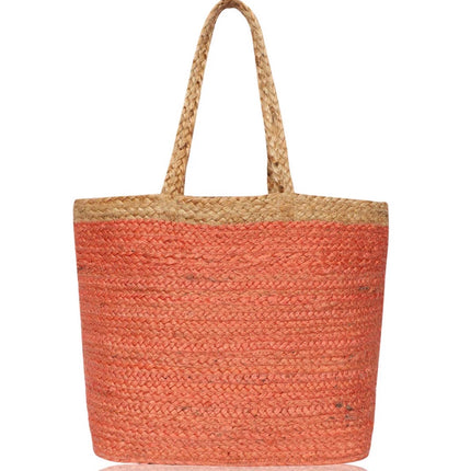 Chloe & Lex Coral and Natural Jute Tote Bag