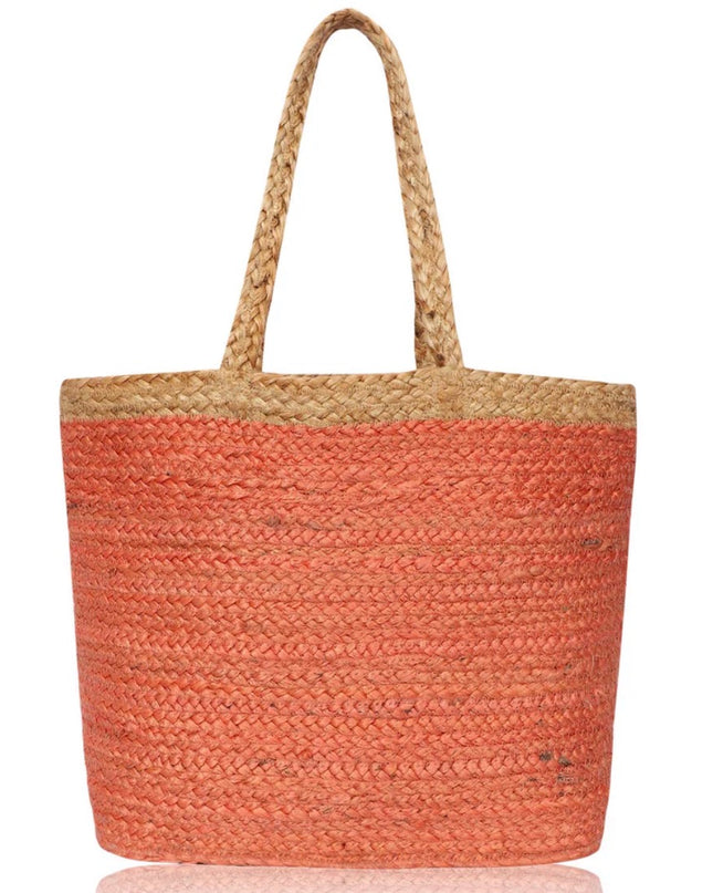 Chloe & Lex Coral and Natural Jute Tote Bag
