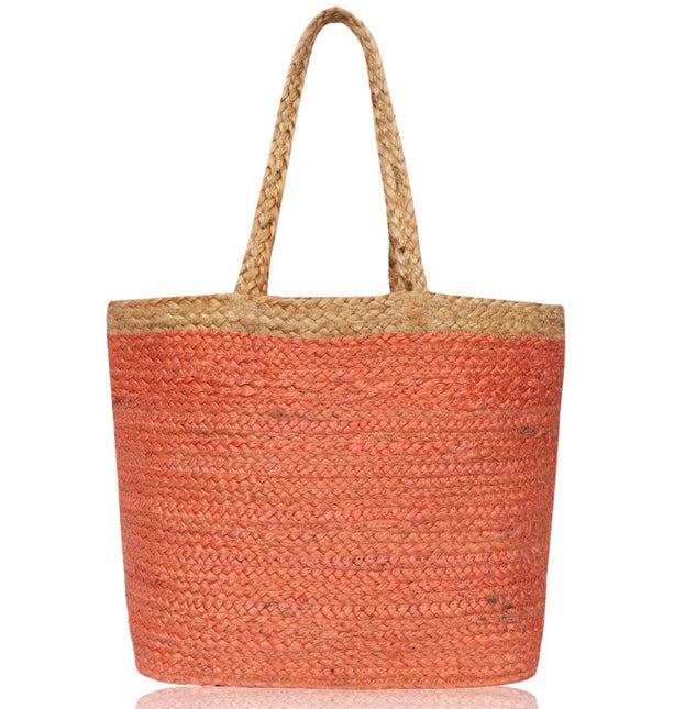 Chloe & Lex Coral and Natural Jute Tote Bag