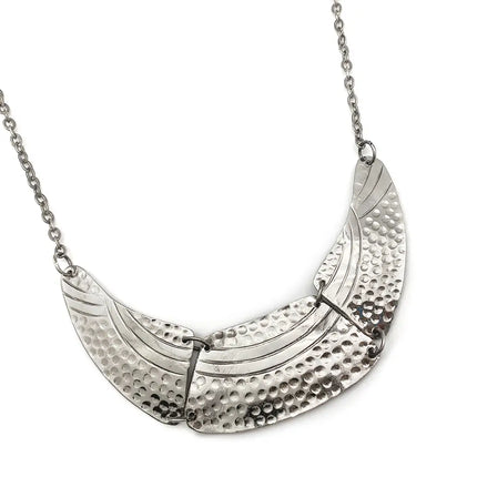 ANJU Kashi Antique Silver Embossed Necklace - Hammered Bib