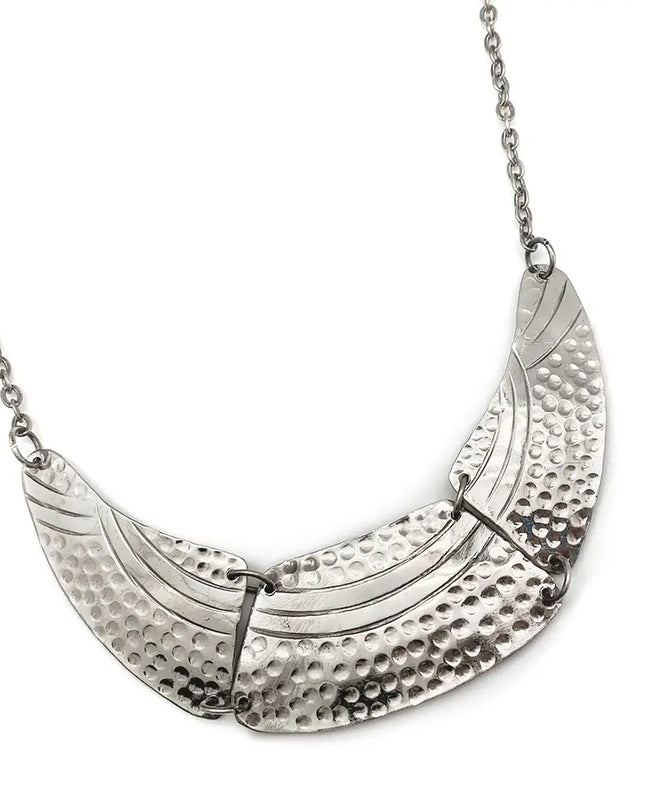 ANJU Kashi Antique Silver Embossed Necklace - Hammered Bib