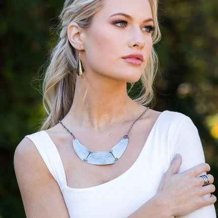 ANJU Kashi Antique Silver Embossed Necklace - Hammered Bib