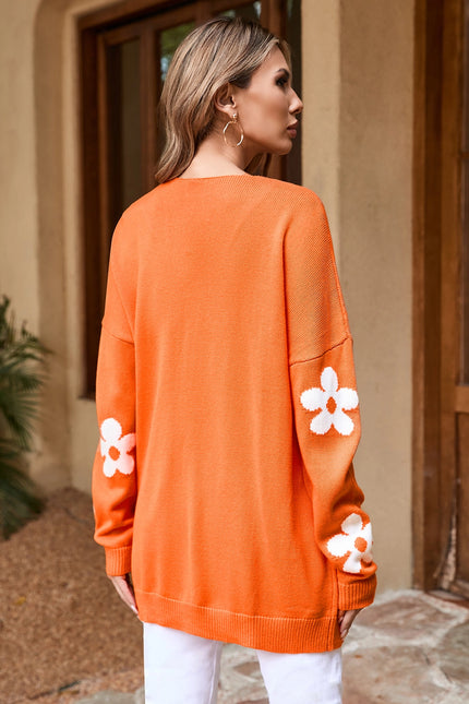 LITLLE DAISY CLOSET Floral Print Knitted Open Front Loose Cardigan