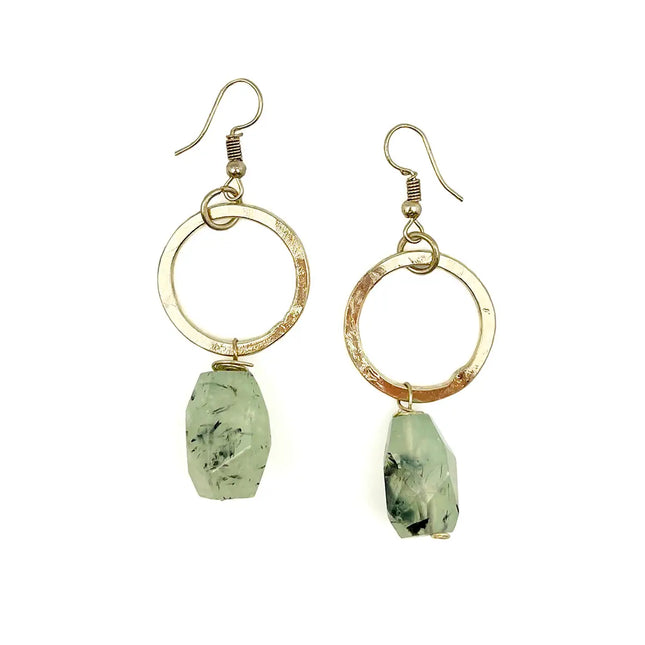 Anju Gold-Plated Long Earrings with Dendritic Prehnite Stones