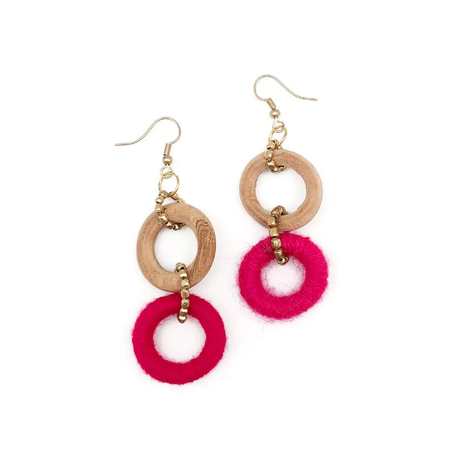 Sachi Bold Whimsy Collection Earrings - Wood, Pink Rings