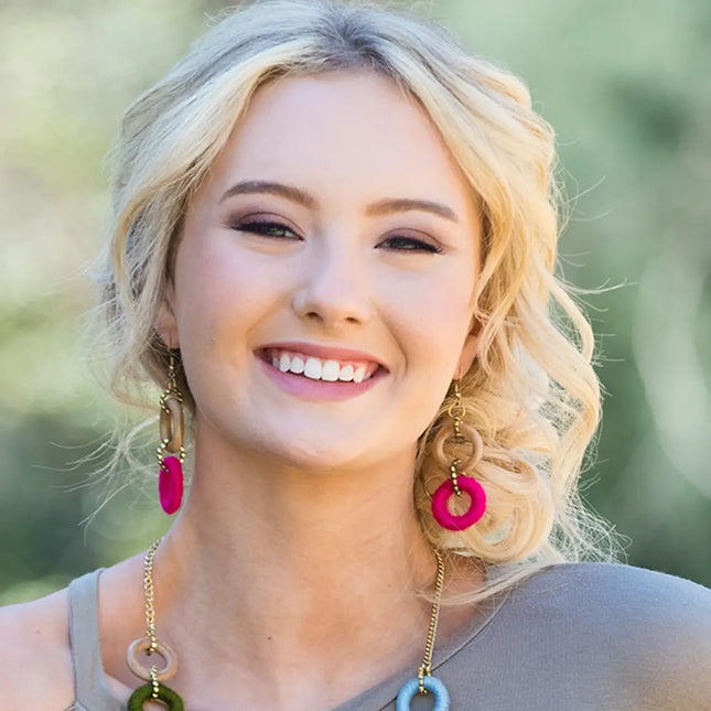 Sachi Bold Whimsy Collection Earrings - Wood, Pink Rings