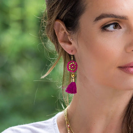 Sachi Cerise Collection Earrings - Disc and Tassel