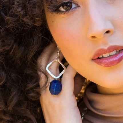 Anju Silver-Plated Long Earrings with Lapis Stones