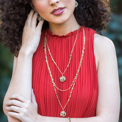 Sachi Coffee & Cream Collection Necklace - Gold Bead & Discs