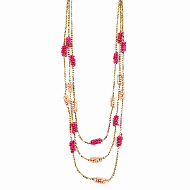 Sachi Cerise Collection Necklace - Three Layer Beaded Tubes