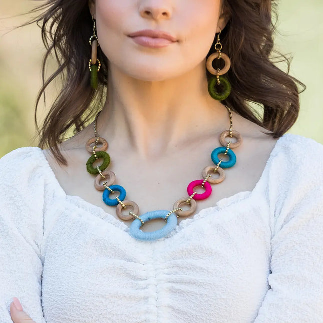 Sachi Bold Whimsy Collection Necklace - Multi with Blue Ring