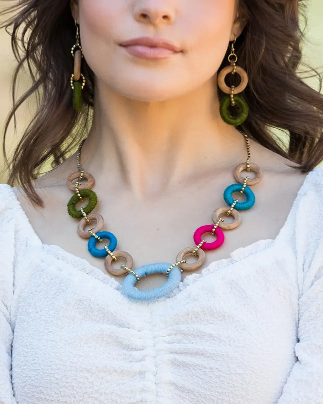 Sachi Bold Whimsy Collection Necklace - Multi with Blue Ring